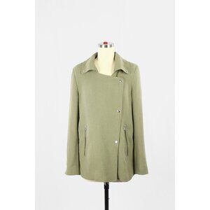 Aritzia WILFRED Mayet Olive Green Crepe Motorcycle Moto Biker Jacket, Size XS